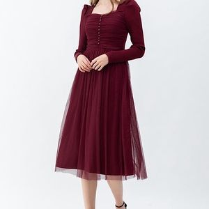 CHICWISH Tulle and Knit Dress in Wine